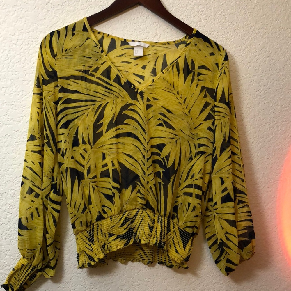H&M Womens Top Sheer Summer Palm Print